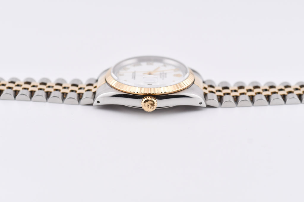 Rolex Datejust 36mm Ref 16233 Yellow Gold Bezel White Roman Dial