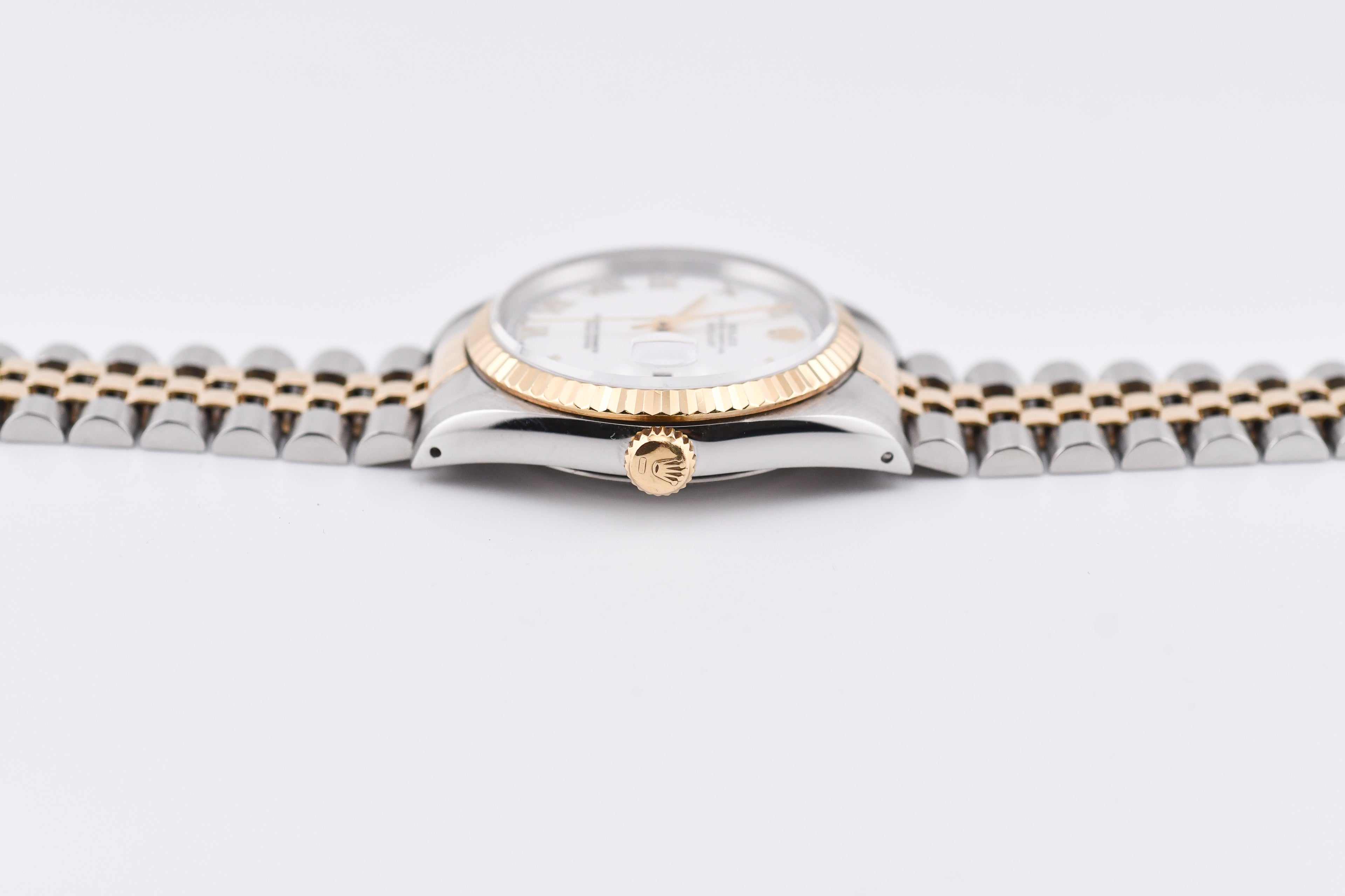 Rolex Datejust 36mm Ref 16233 Yellow Gold Bezel White Roman Dial
