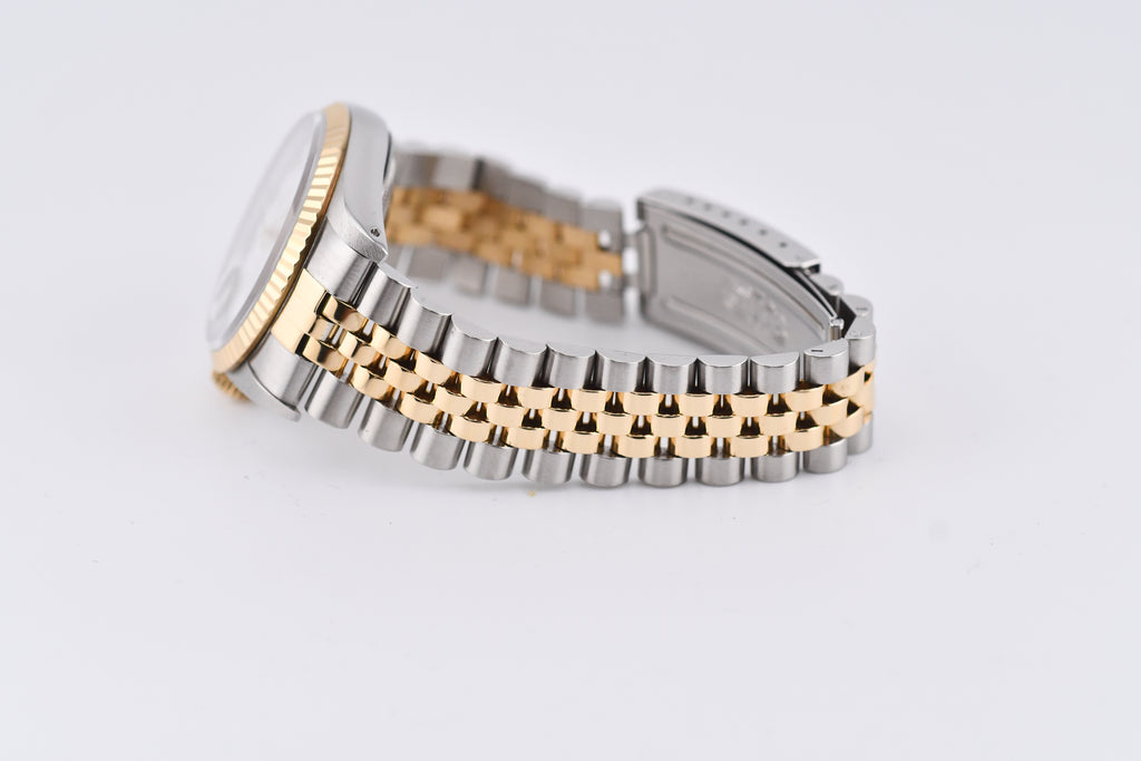 Rolex Datejust 36mm Ref 16233 Yellow Gold Bezel White Roman Dial