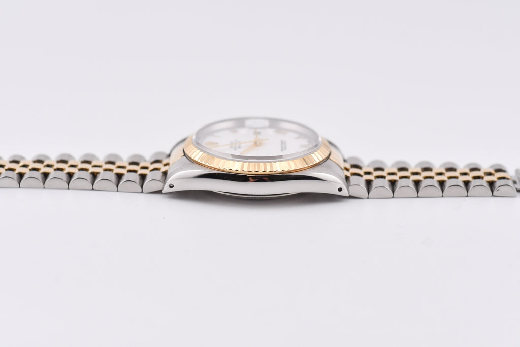 Rolex Datejust 36mm Ref 16233 Yellow Gold Bezel White Roman Dial