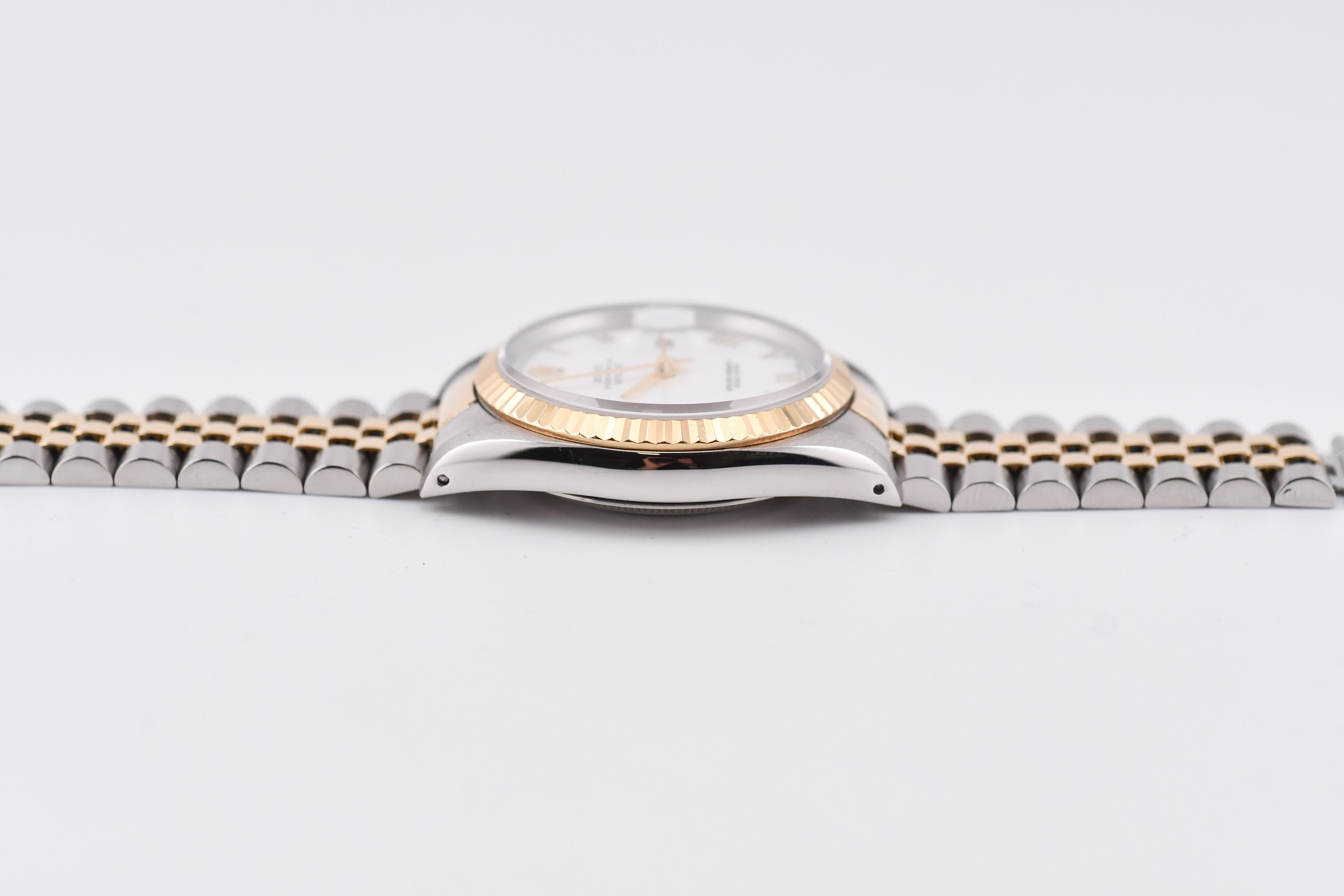 Rolex Datejust 36mm Ref 16233 Yellow Gold Bezel White Roman Dial