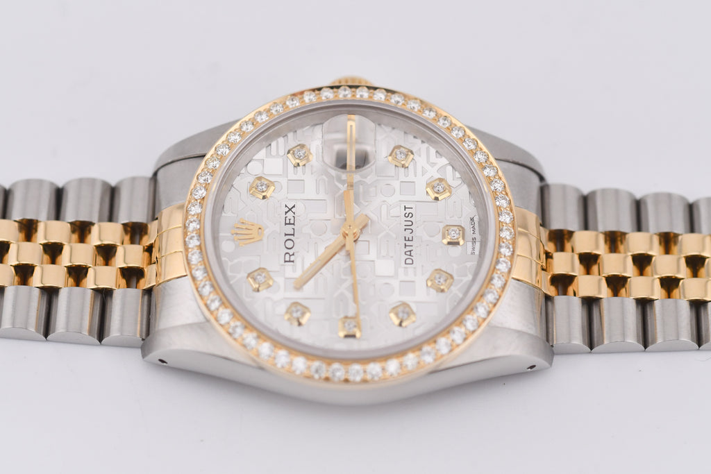 Rolex Datejust 36mm Ref 16233 Yellow Gold Diamond Bezel Custom Anniversary Dial