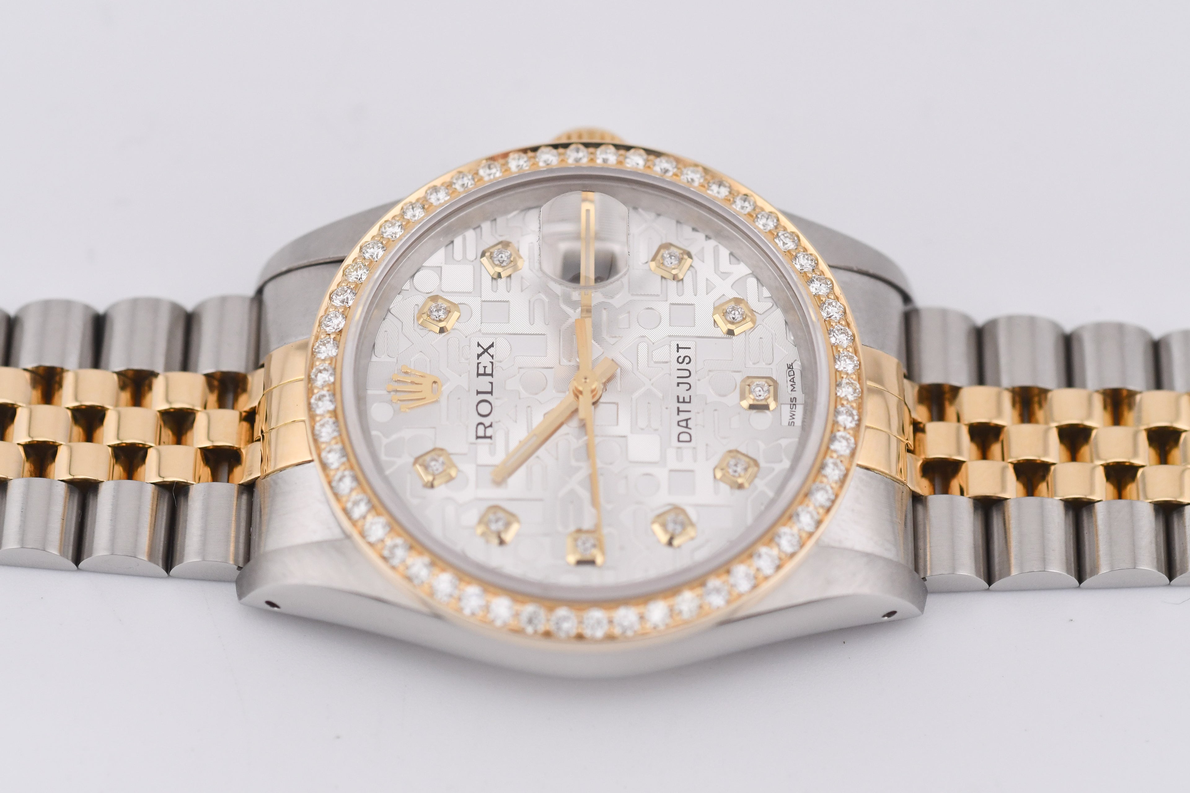 Rolex Datejust 36mm Ref 16233 Yellow Gold Diamond Bezel Custom Anniversary Dial