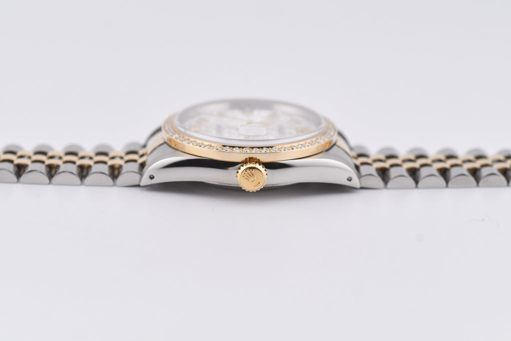 Rolex Datejust 36mm Ref 16233 Yellow Gold Diamond Bezel Custom Anniversary Dial