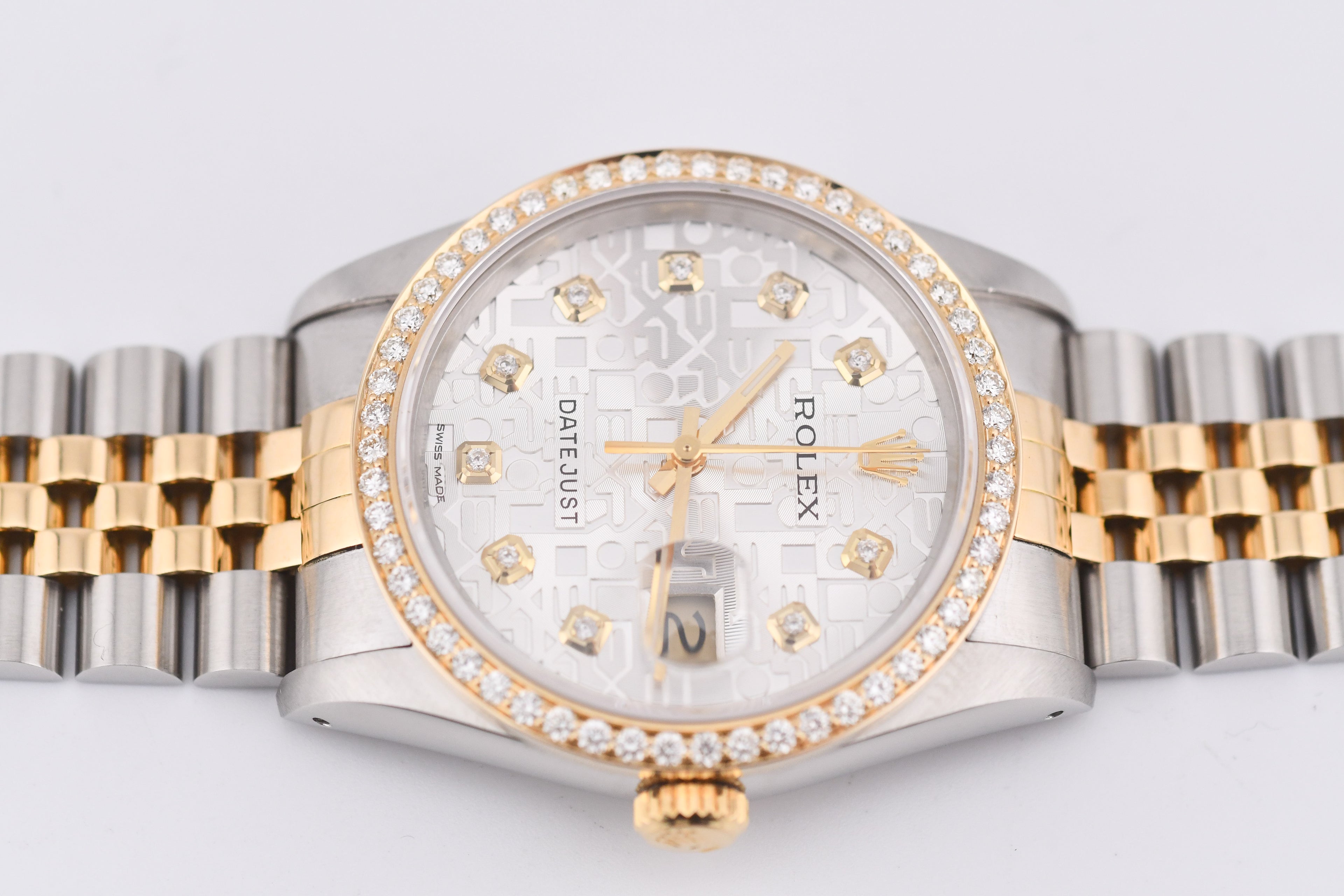 Rolex Datejust 36mm Ref 16233 Yellow Gold Diamond Bezel Custom Anniversary Dial