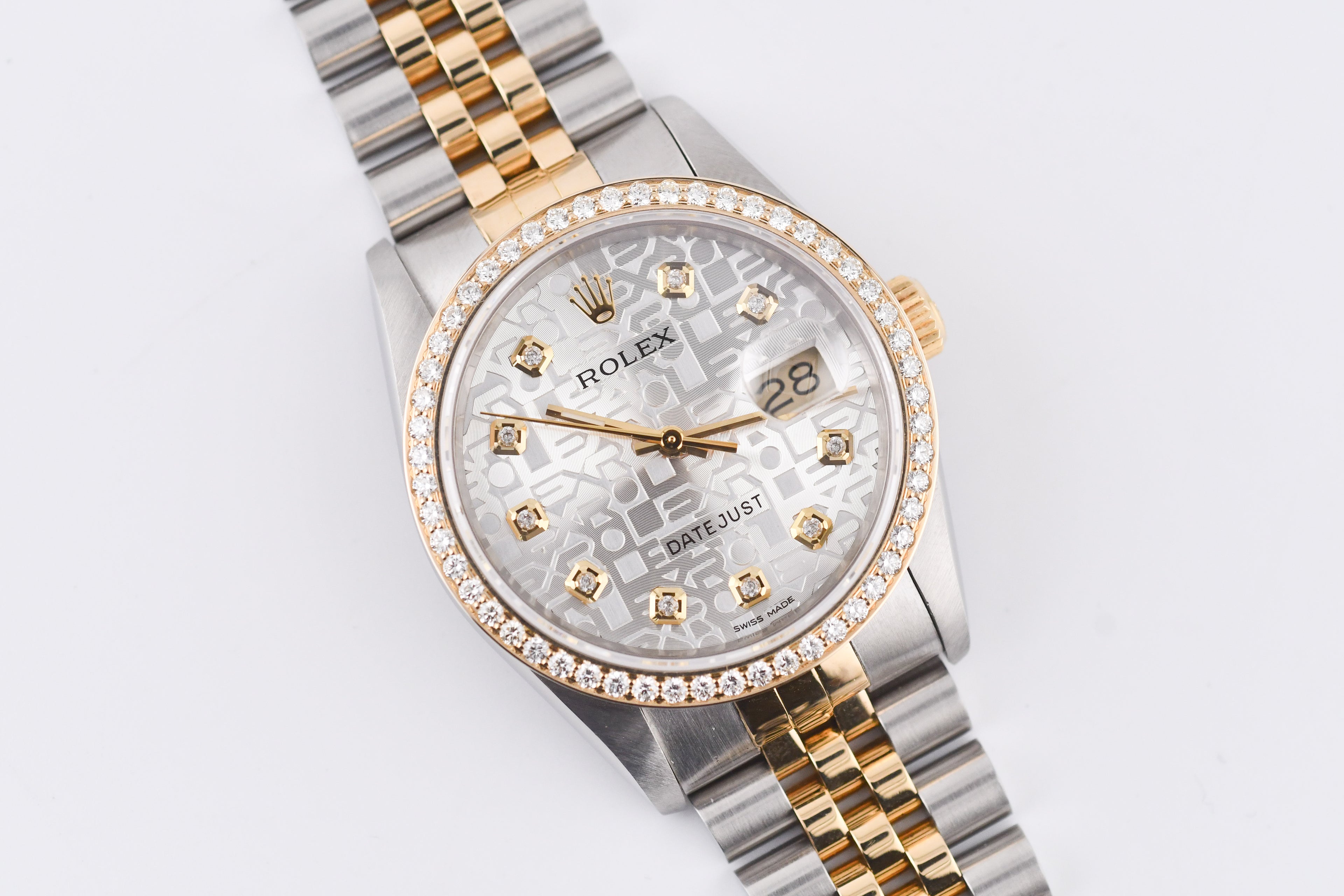 Rolex Datejust 36mm Ref 16233 Yellow Gold Diamond Bezel Custom Anniversary Dial
