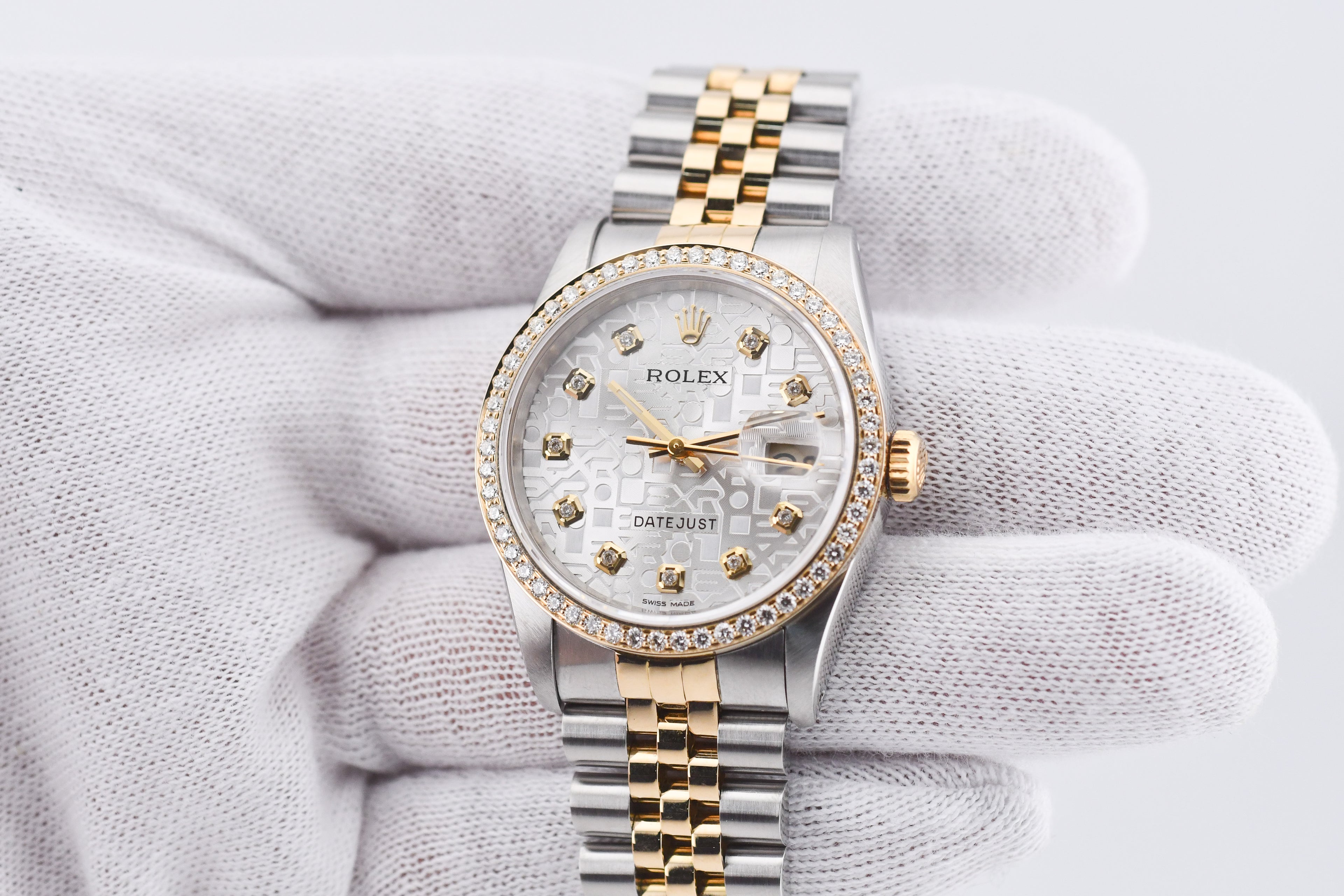 Rolex Datejust 36mm Ref 16233 Yellow Gold Diamond Bezel Custom Anniversary Dial