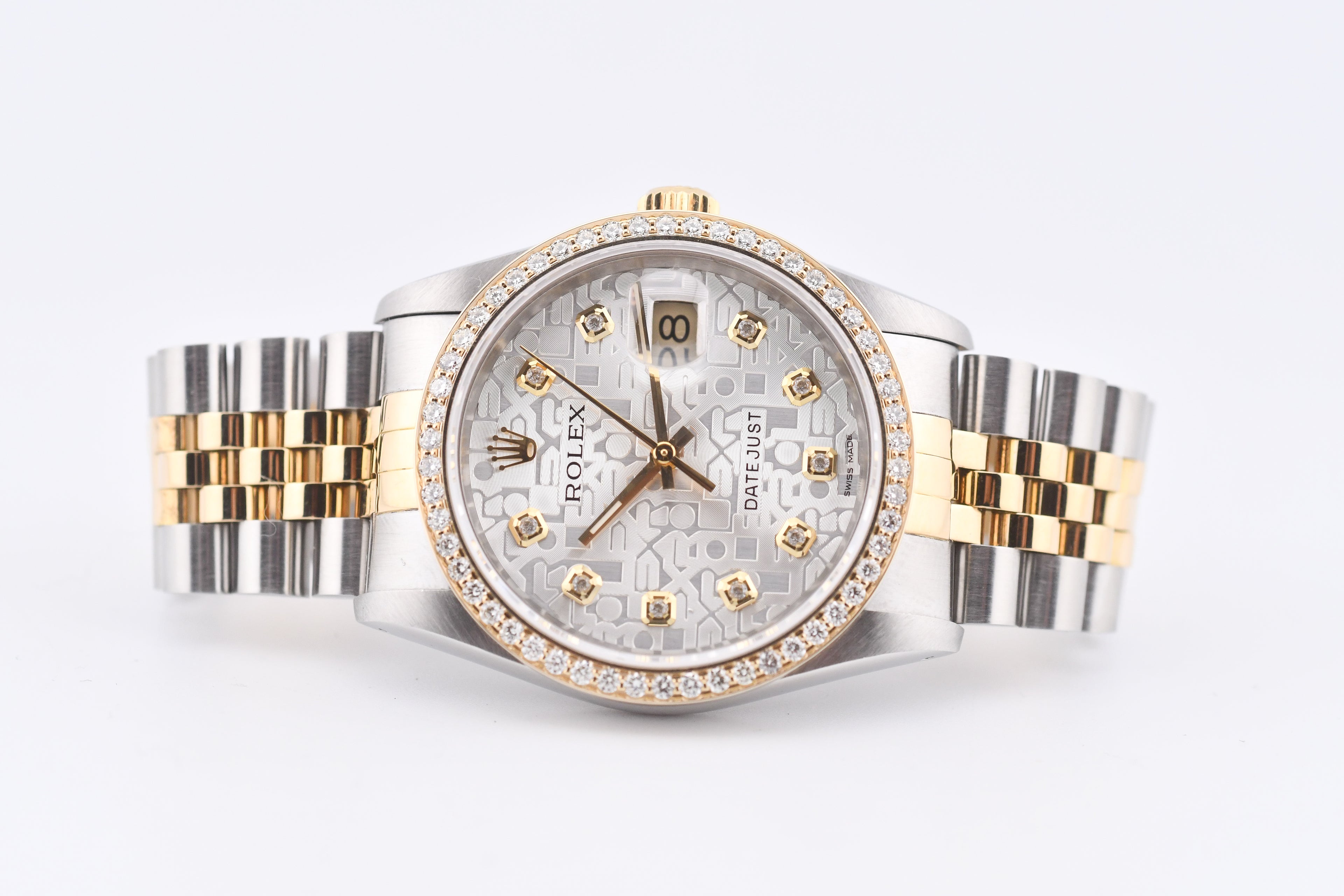 Rolex Datejust 36mm Ref 16233 Yellow Gold Diamond Bezel Custom Anniversary Dial
