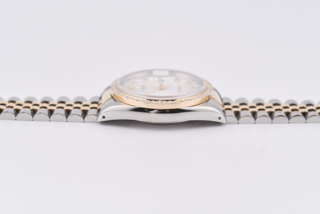 Rolex Datejust 36mm Ref 16233 Yellow Gold Diamond Bezel Custom Anniversary Dial