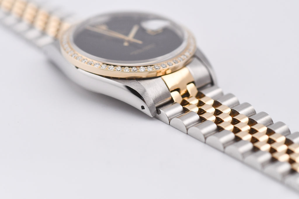 Rolex Datejust 36mm Ref 16233 Yellow Gold Diamond Bezel Custom Onyx Dial