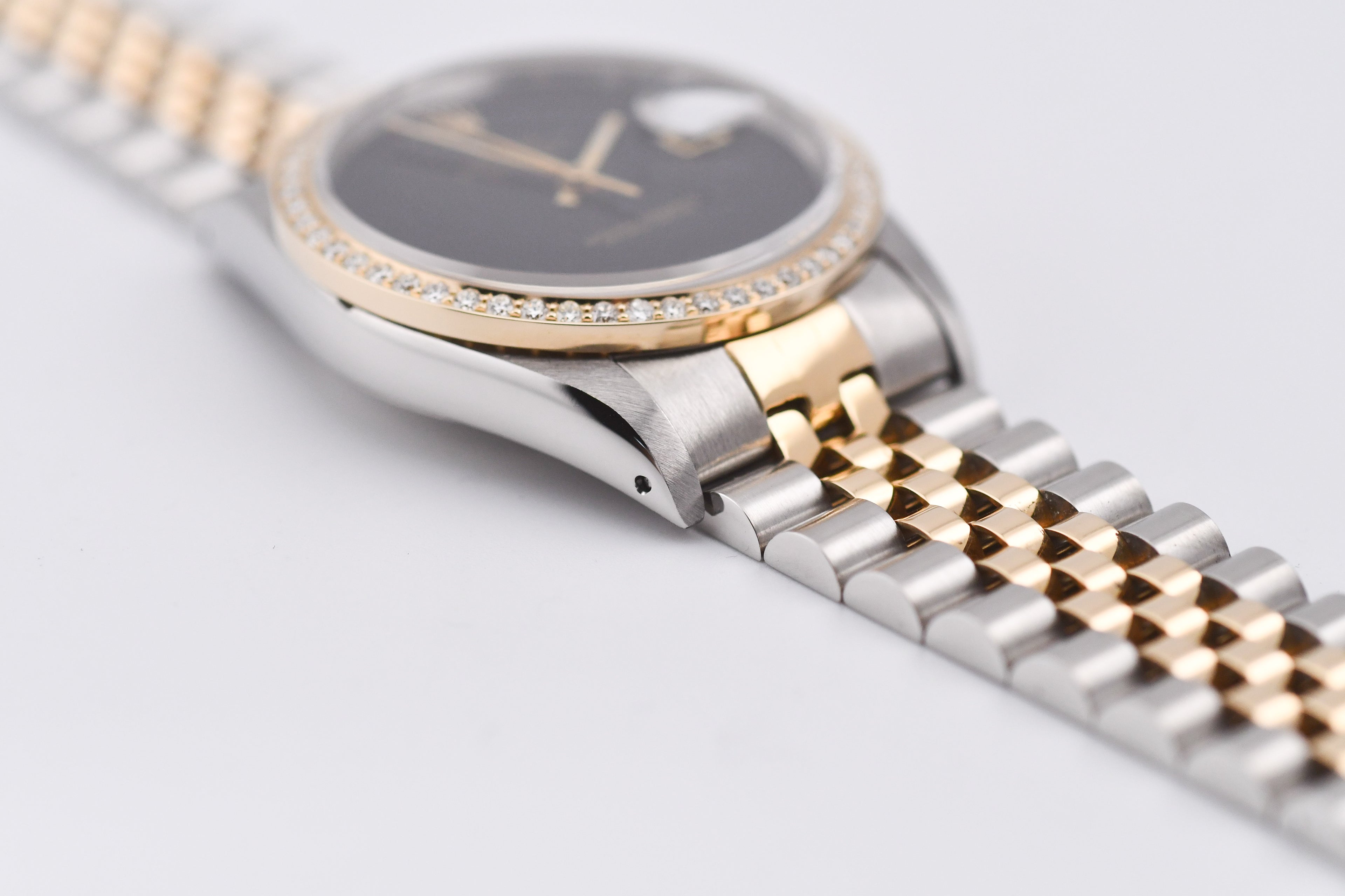 Rolex Datejust 36mm Ref 16233 Yellow Gold Diamond Bezel Custom Onyx Dial