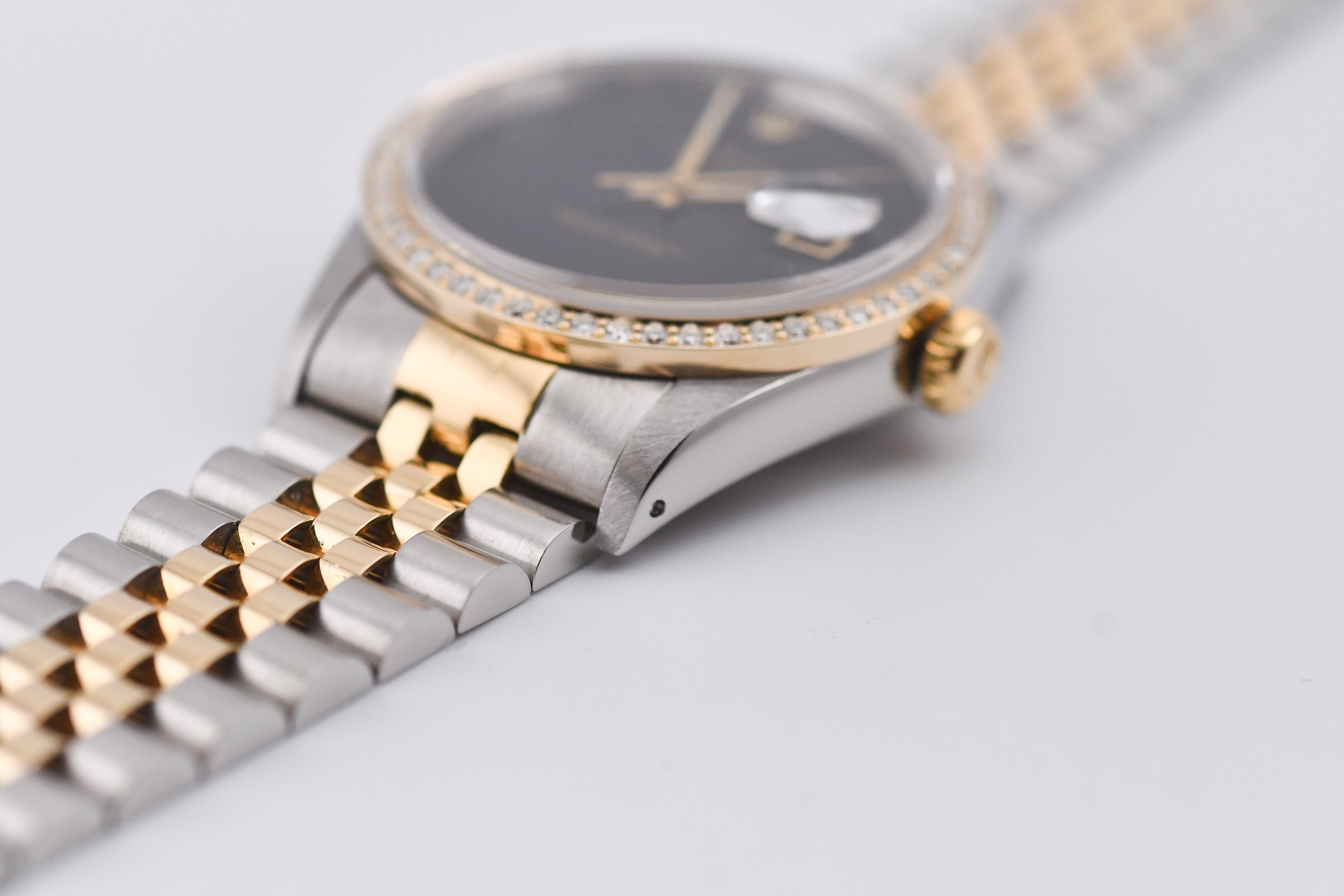 Rolex Datejust 36mm Ref 16233 Yellow Gold Diamond Bezel Custom Onyx Dial