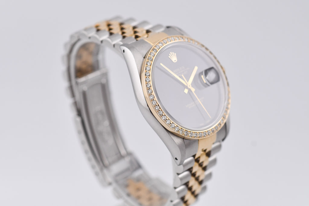 Rolex Datejust 36mm Ref 16233 Yellow Gold Diamond Bezel Custom Onyx Dial