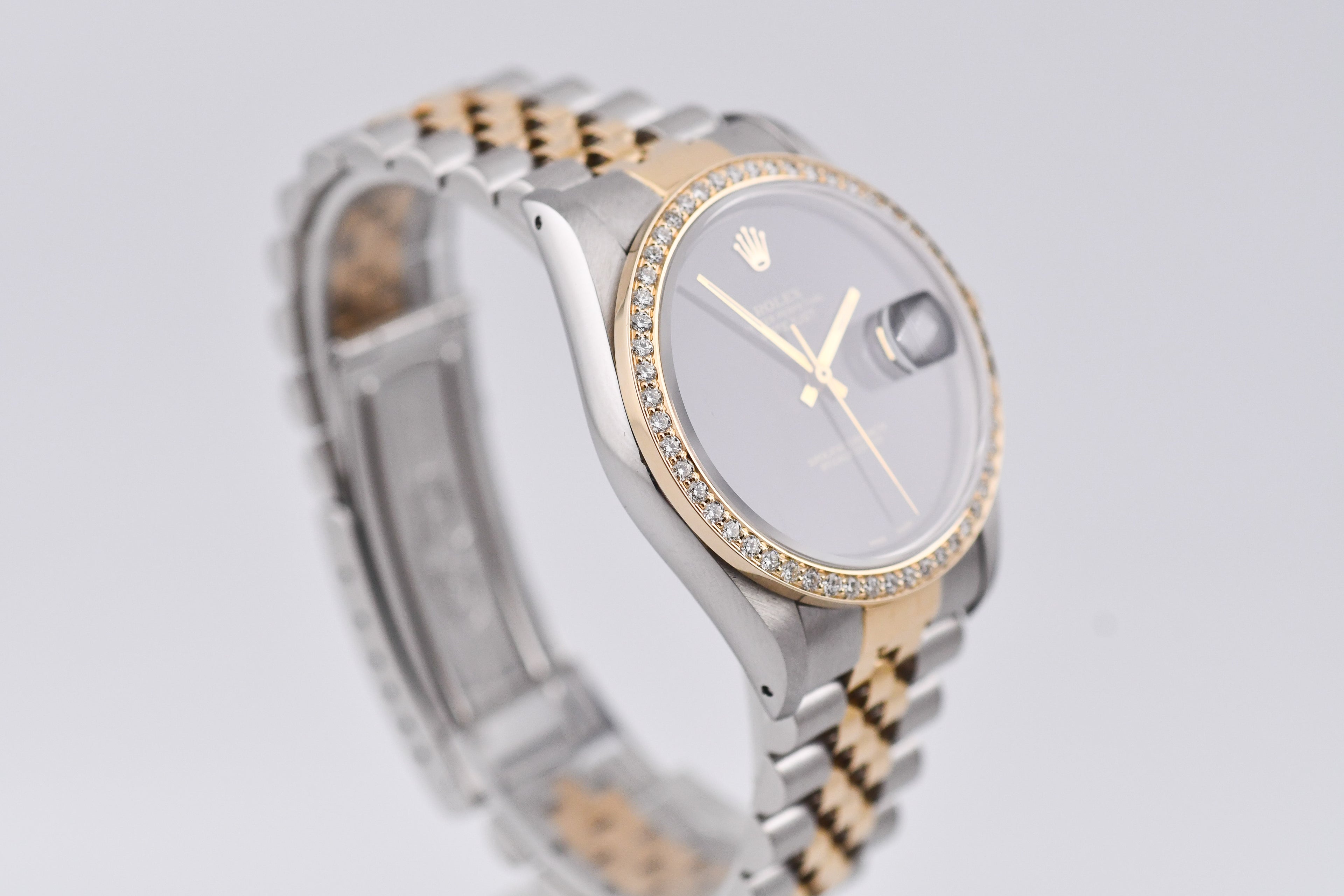 Rolex Datejust 36mm Ref 16233 Yellow Gold Diamond Bezel Custom Onyx Dial
