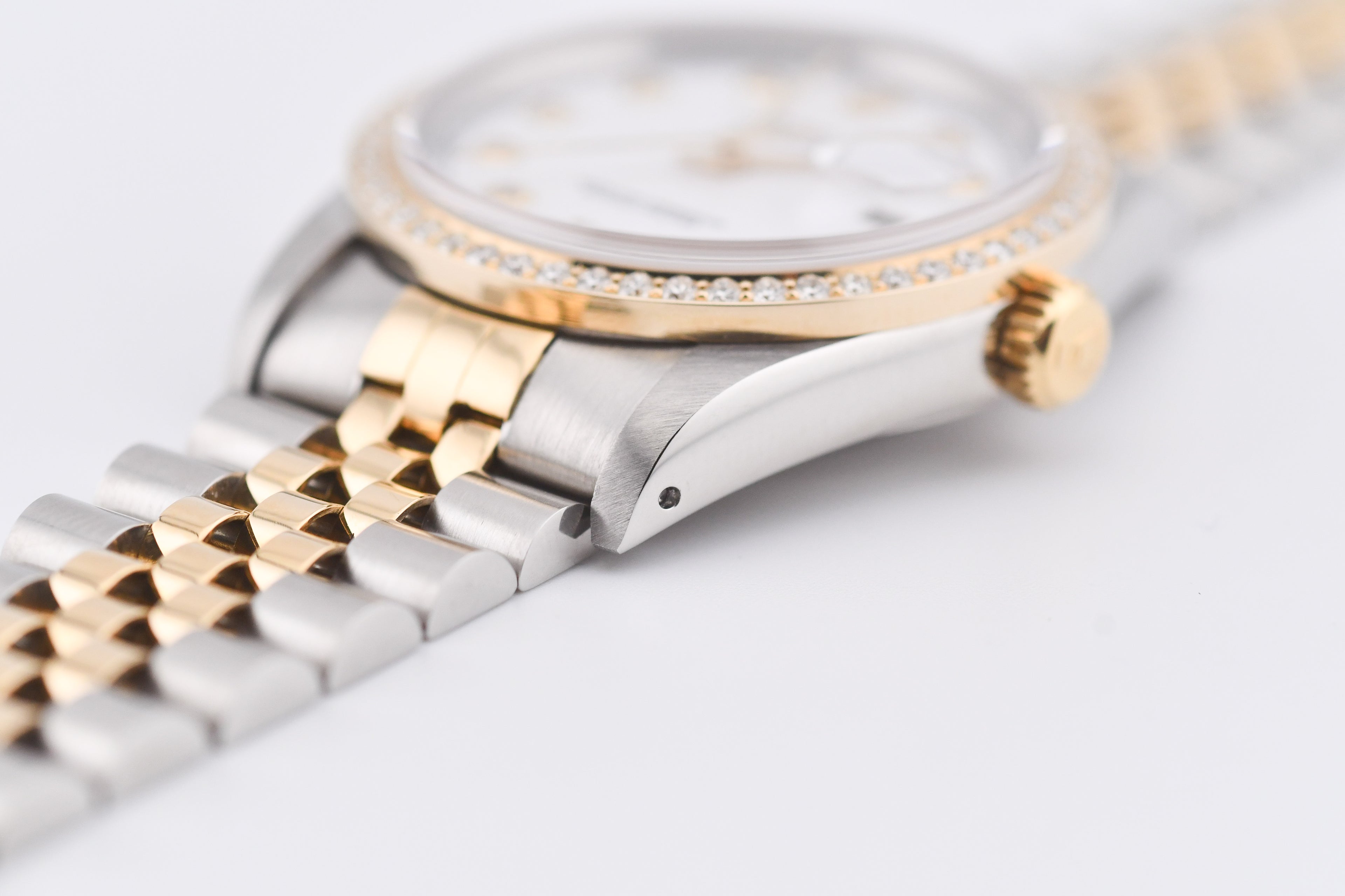 Rolex Datejust 36mm Ref 16233 Yellow Gold Diamond Bezel Custom White Diamond Dial
