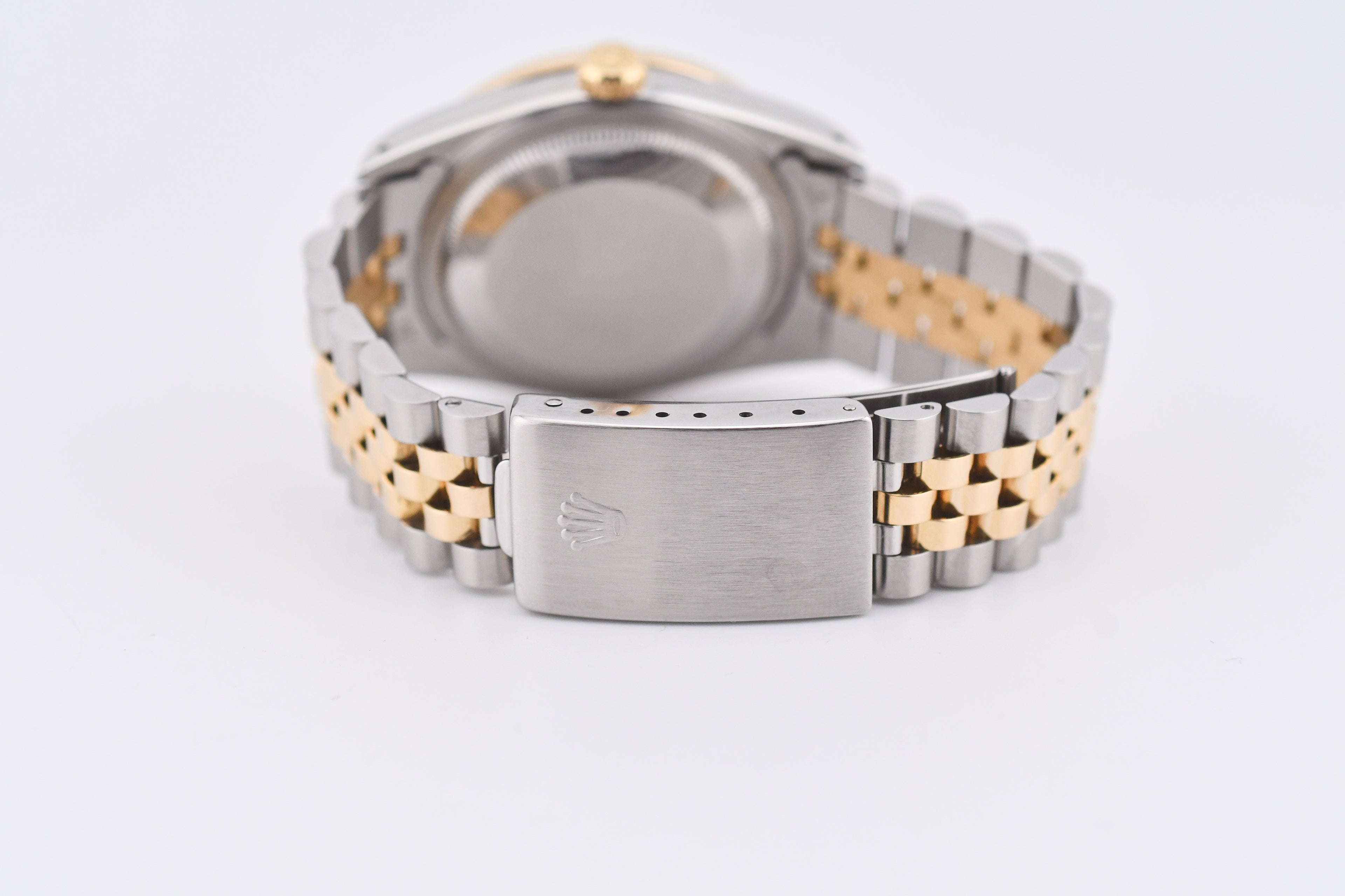 Rolex Datejust 36mm Ref 16233 Yellow Gold Diamond Bezel Custom White Diamond Dial
