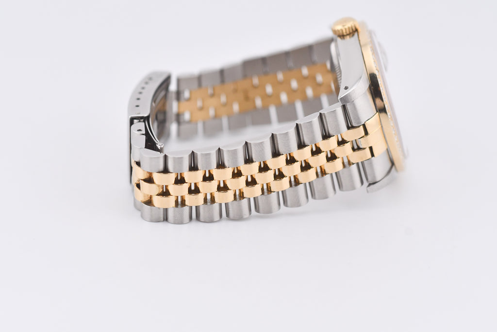 Rolex Datejust 36mm Ref 16233 Yellow Gold Diamond Bezel Custom White Diamond Dial