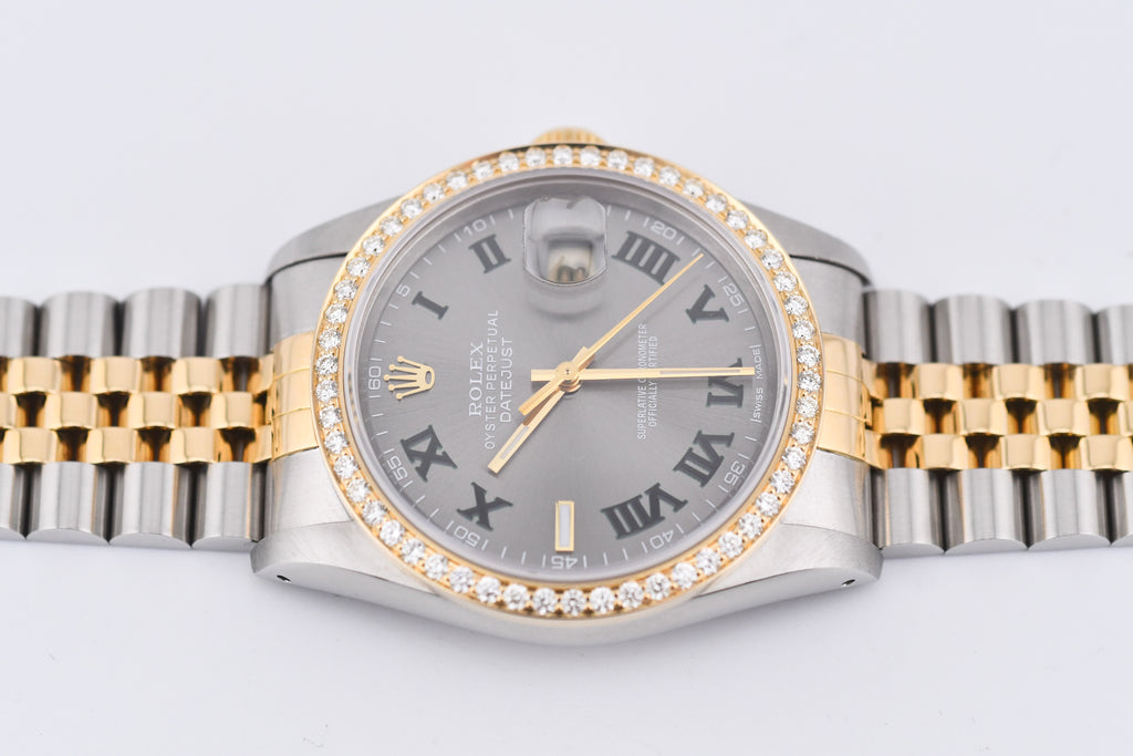 Rolex Datejust 36mm Ref 16233 Yellow Gold Diamond Bezel Custom Wimbledon Dial