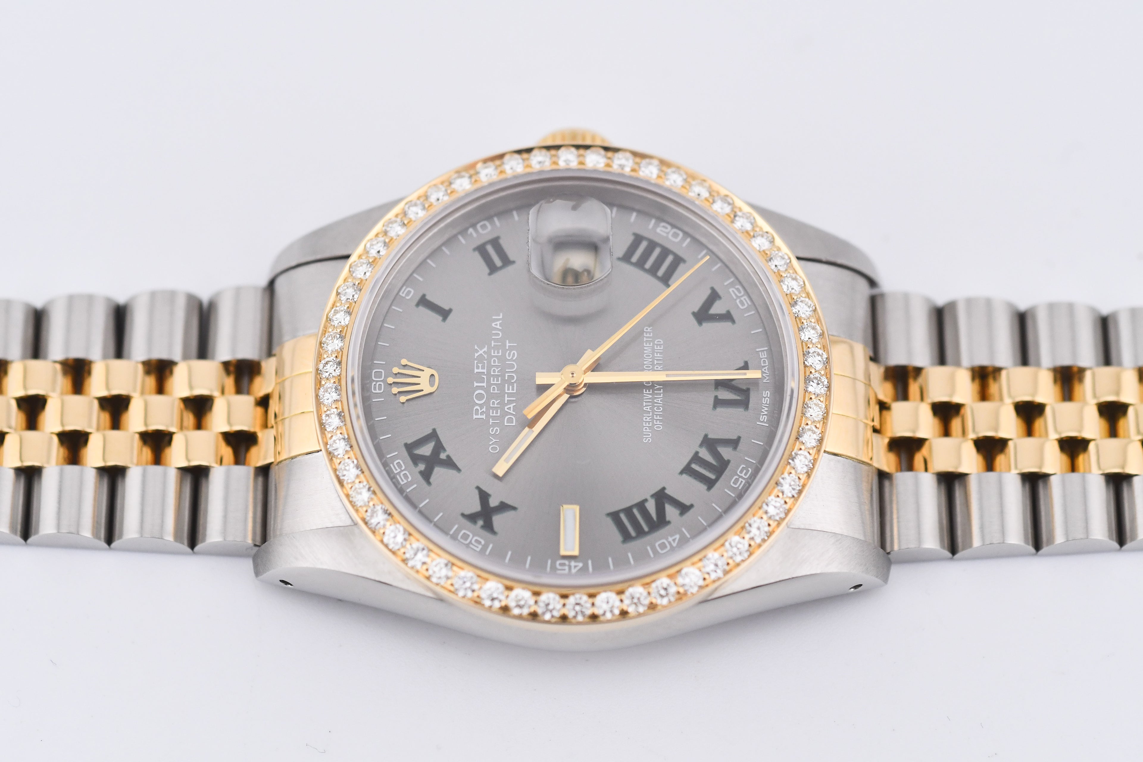 Rolex Datejust 36mm Ref 16233 Yellow Gold Diamond Bezel Custom Wimbledon Dial