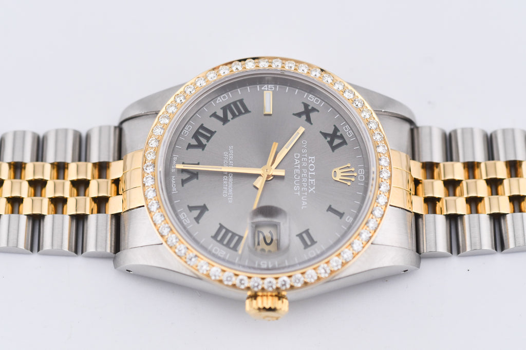 Rolex Datejust 36mm Ref 16233 Yellow Gold Diamond Bezel Custom Wimbledon Dial