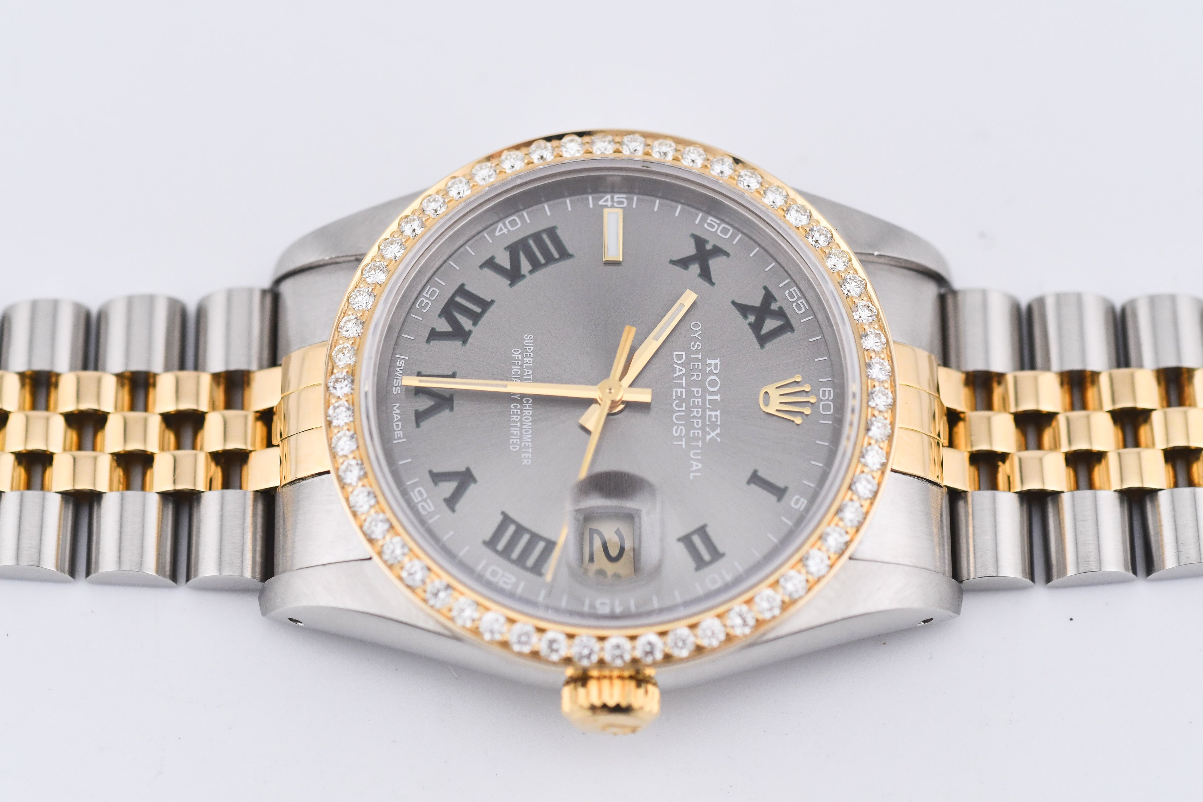 Rolex Datejust 36mm Ref 16233 Yellow Gold Diamond Bezel Custom Wimbledon Dial