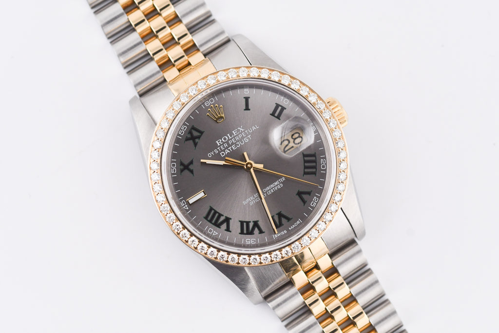 Rolex Datejust 36mm Ref 16233 Yellow Gold Diamond Bezel Custom Wimbledon Dial