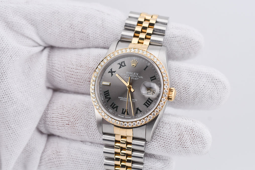 Rolex Datejust 36mm Ref 16233 Yellow Gold Diamond Bezel Custom Wimbledon Dial