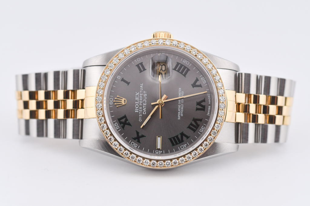 Rolex Datejust 36mm Ref 16233 Yellow Gold Diamond Bezel Custom Wimbledon Dial