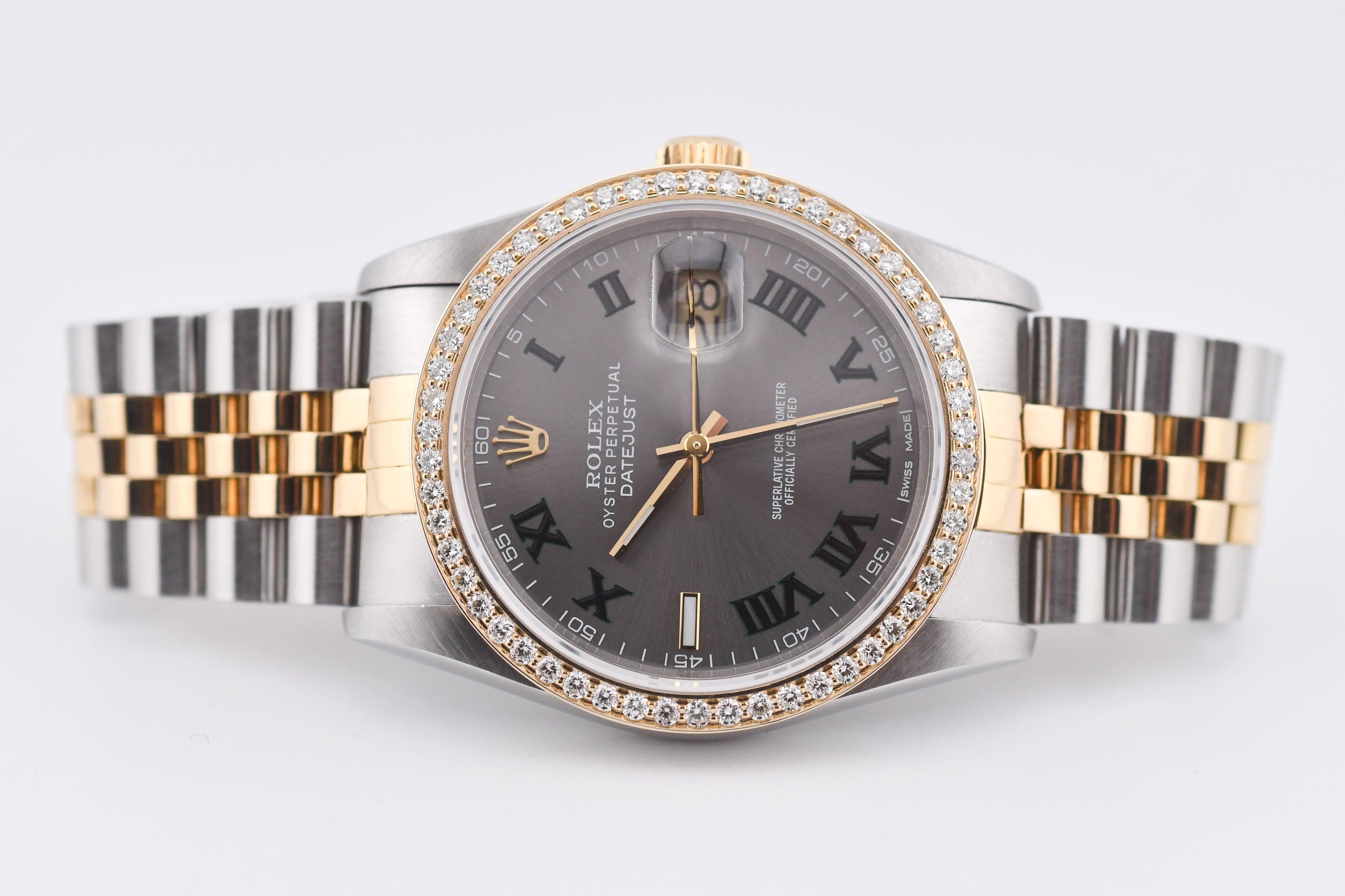 Rolex Datejust 36mm Ref 16233 Yellow Gold Diamond Bezel Custom Wimbledon Dial