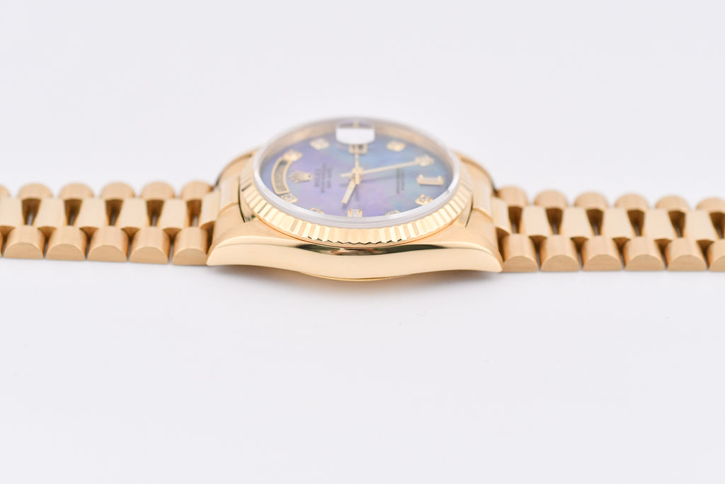Rolex Day-Date 36mm Ref 18038 Blue Mother of Pearl Baguette Diamond Dial