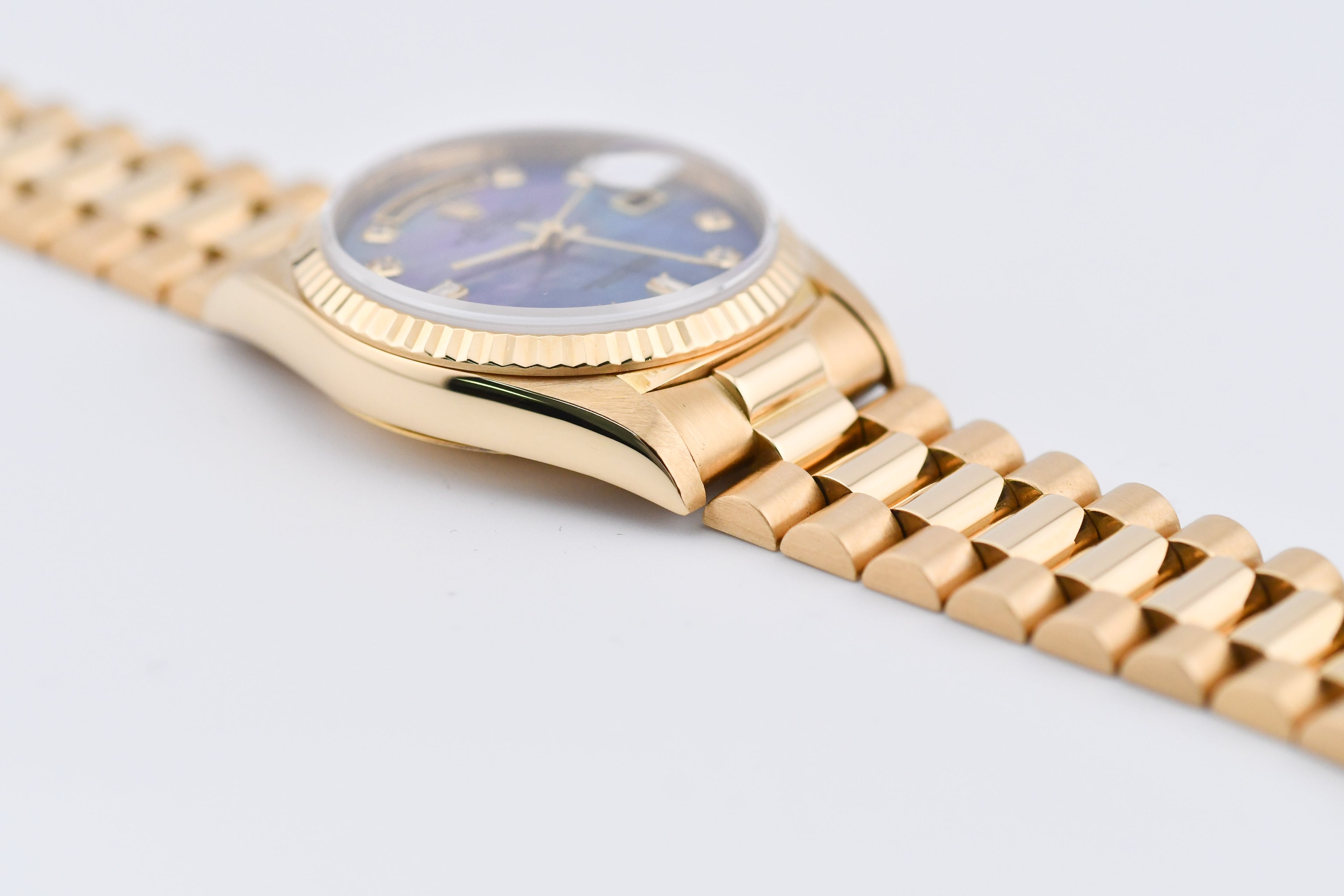 Rolex Day-Date 36mm Ref 18038 Blue Mother of Pearl Baguette Diamond Dial