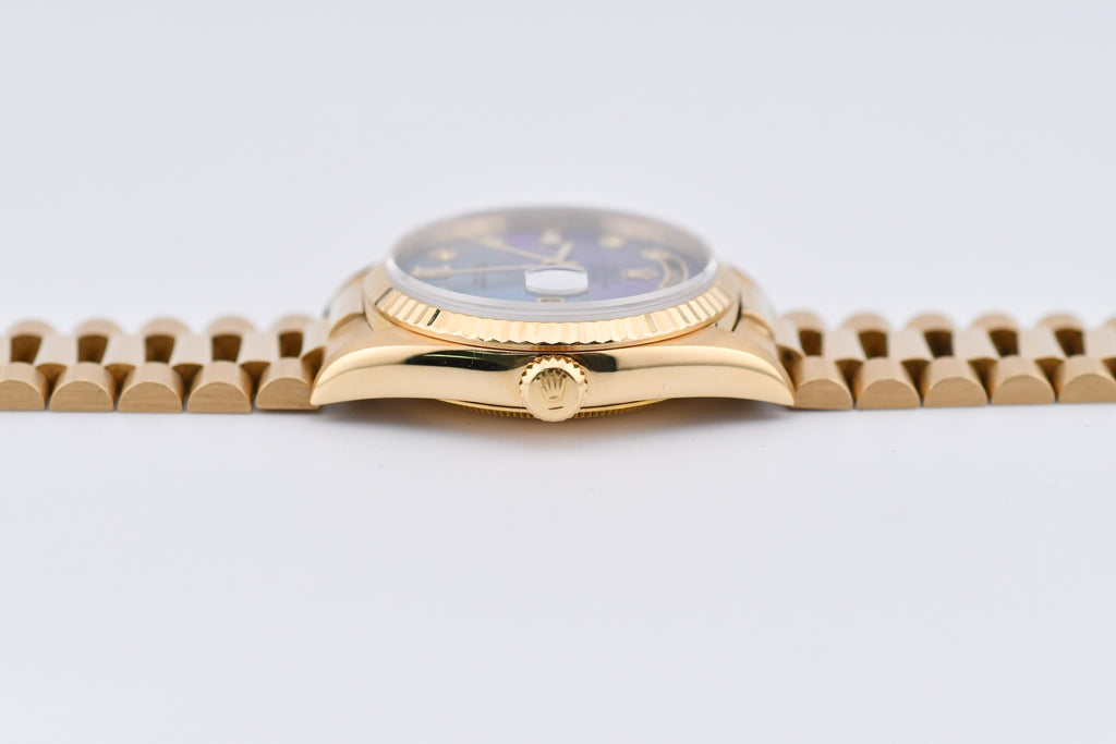 Rolex Day-Date 36mm Ref 18038 Blue Mother of Pearl Baguette Diamond Dial
