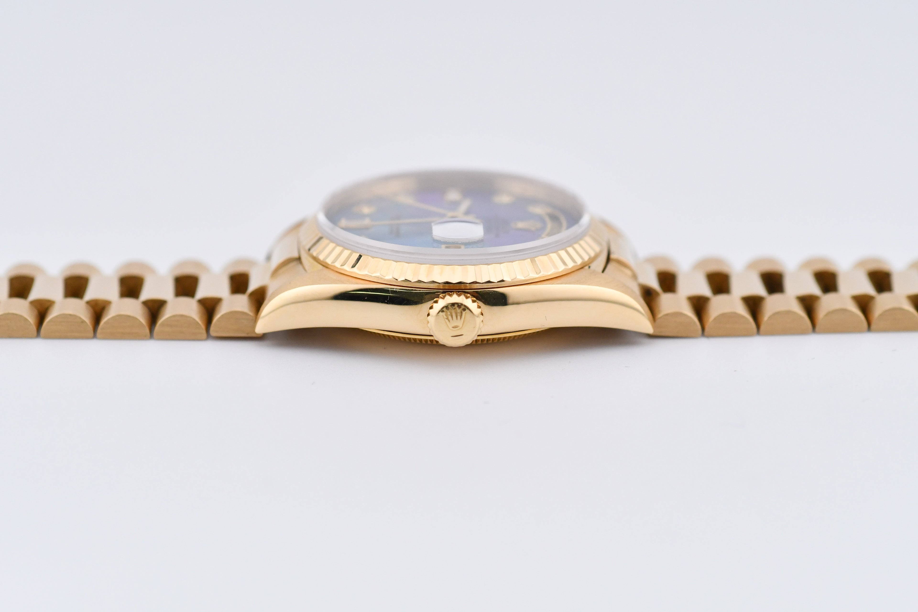 Rolex Day-Date 36mm Ref 18038 Blue Mother of Pearl Baguette Diamond Dial