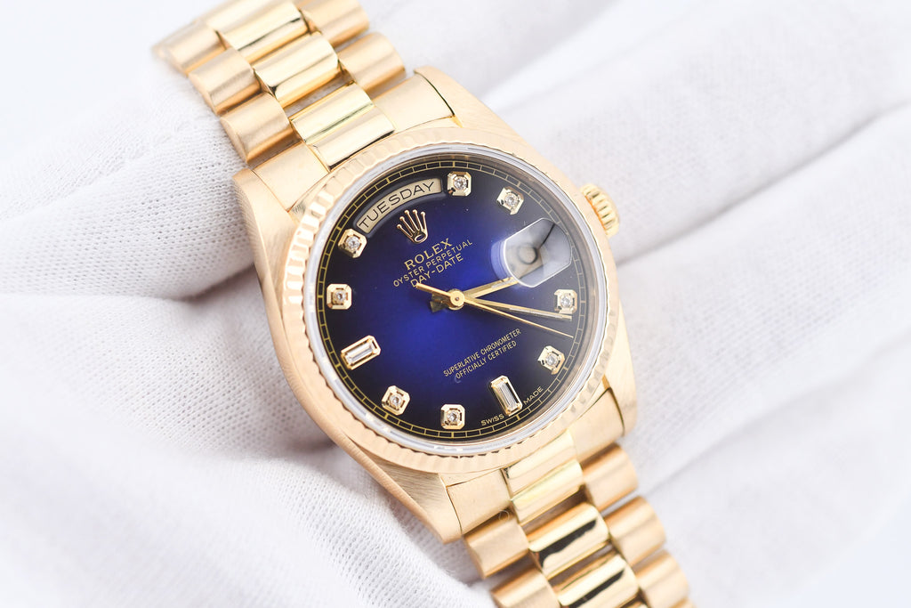 Rolex Day-Date 36mm Ref 18038 Blue Vignette Baguette Diamond Dial