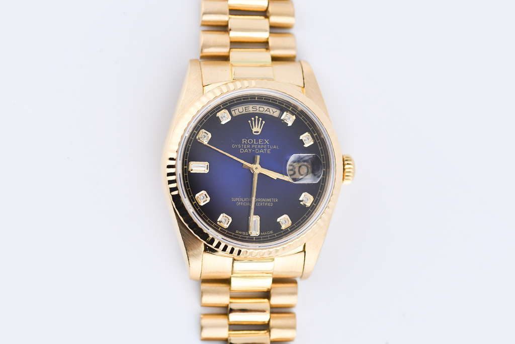 Rolex Day-Date 36mm Ref 18038 Blue Vignette Baguette Diamond Dial