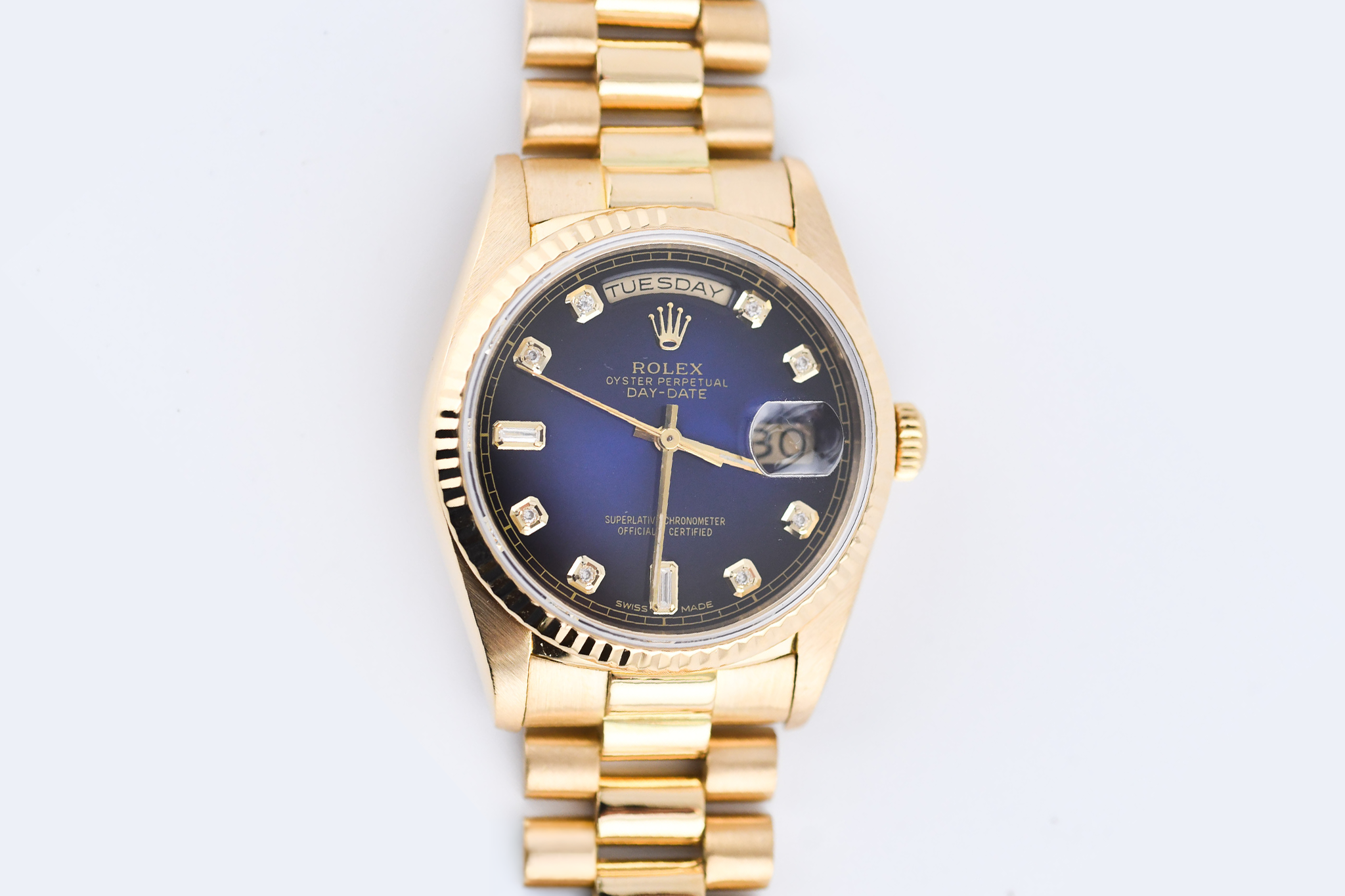 Rolex Day-Date 36mm Ref 18038 Blue Vignette Baguette Diamond Dial