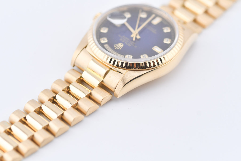 Rolex Day-Date 36mm Ref 18038 Blue Vignette Baguette Diamond Dial
