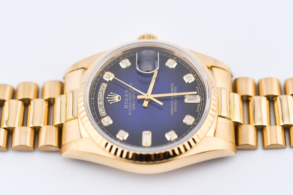 Rolex Day-Date 36mm Ref 18038 Blue Vignette Baguette Diamond Dial