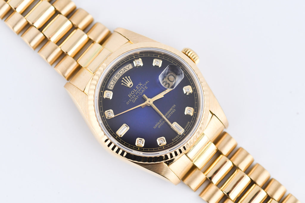 Rolex Day-Date 36mm Ref 18038 Blue Vignette Baguette Diamond Dial