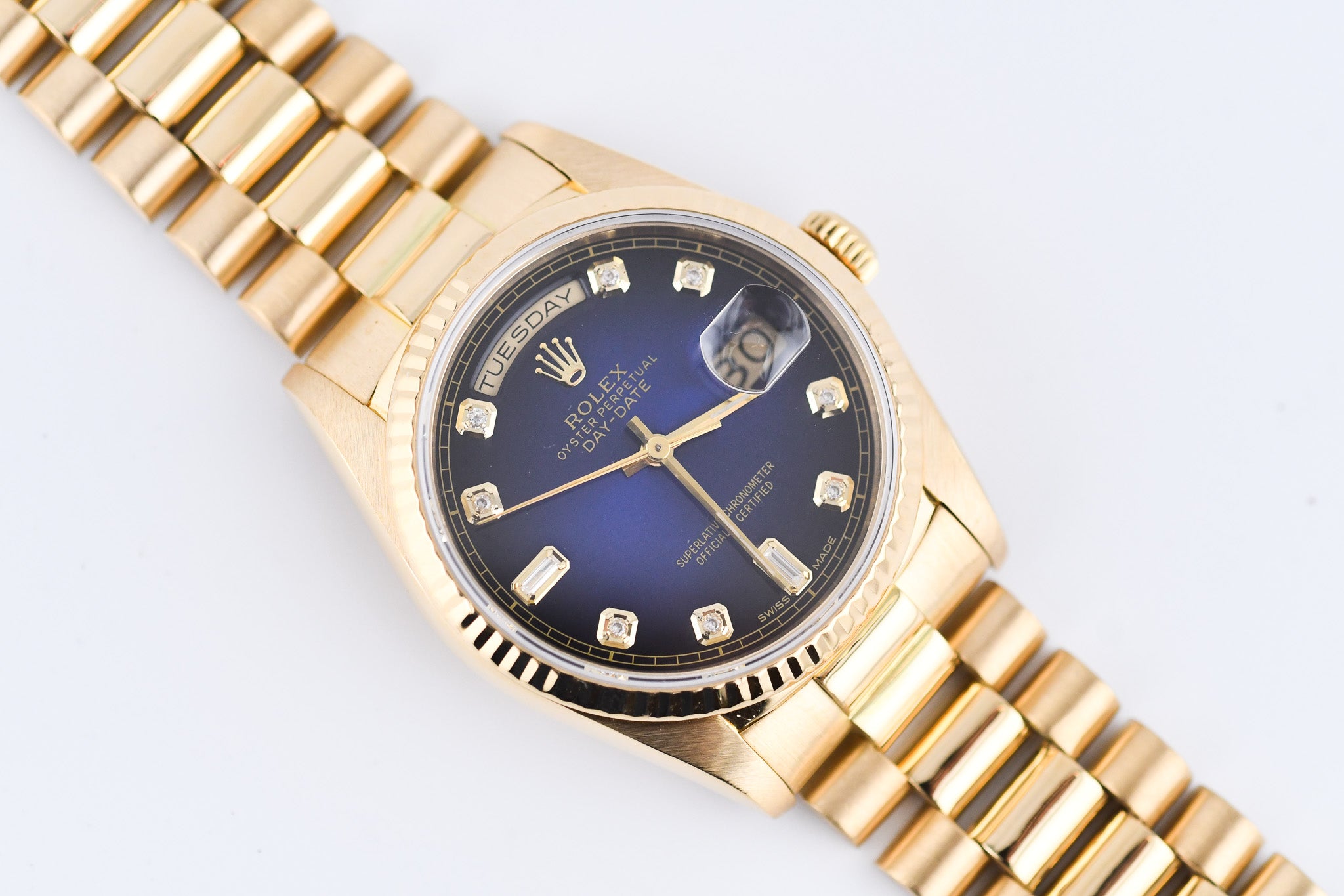 Rolex Day-Date 36mm Ref 18038 Blue Vignette Baguette Diamond Dial