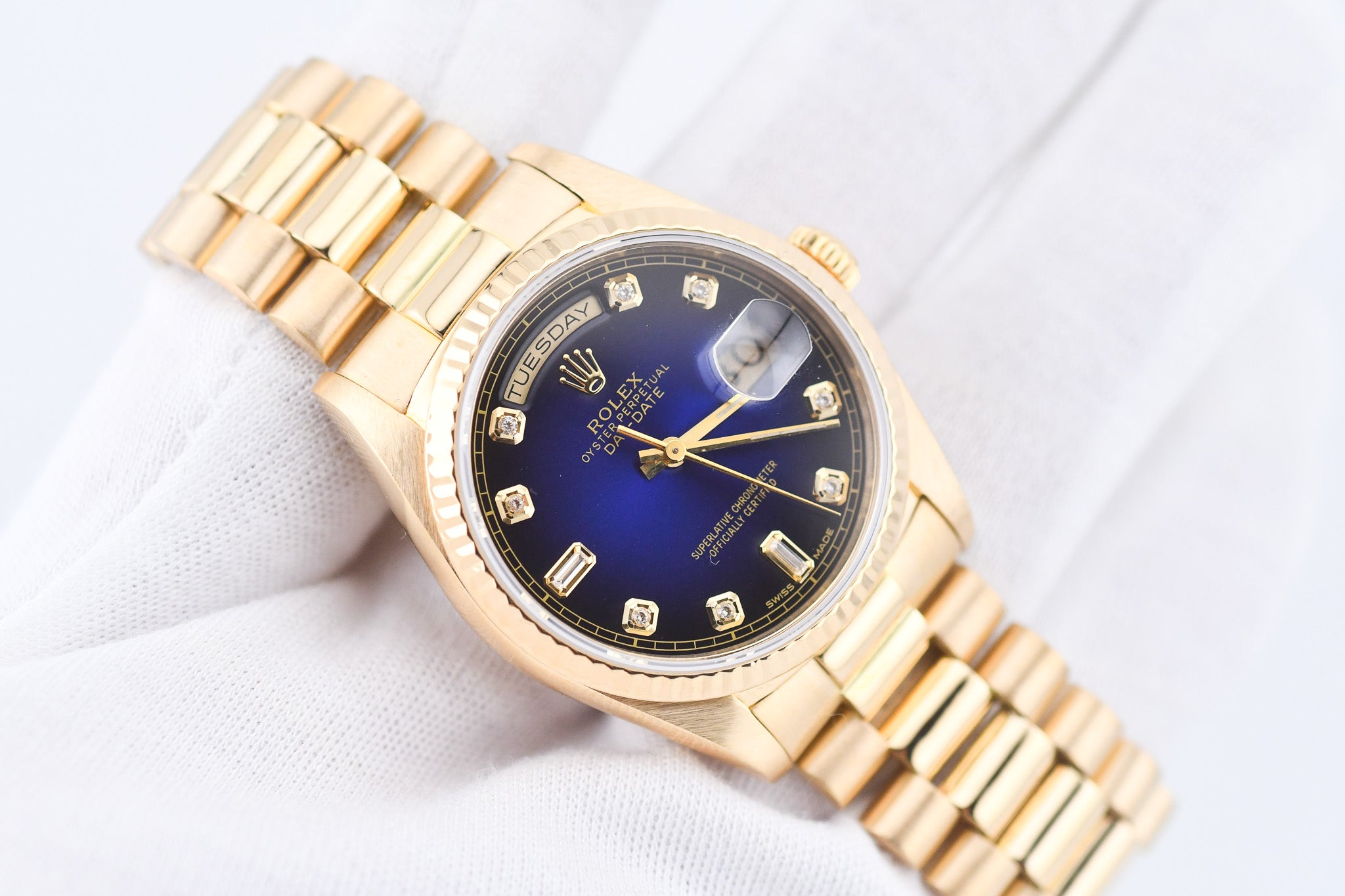 Rolex Day-Date 36mm Ref 18038 Blue Vignette Baguette Diamond Dial