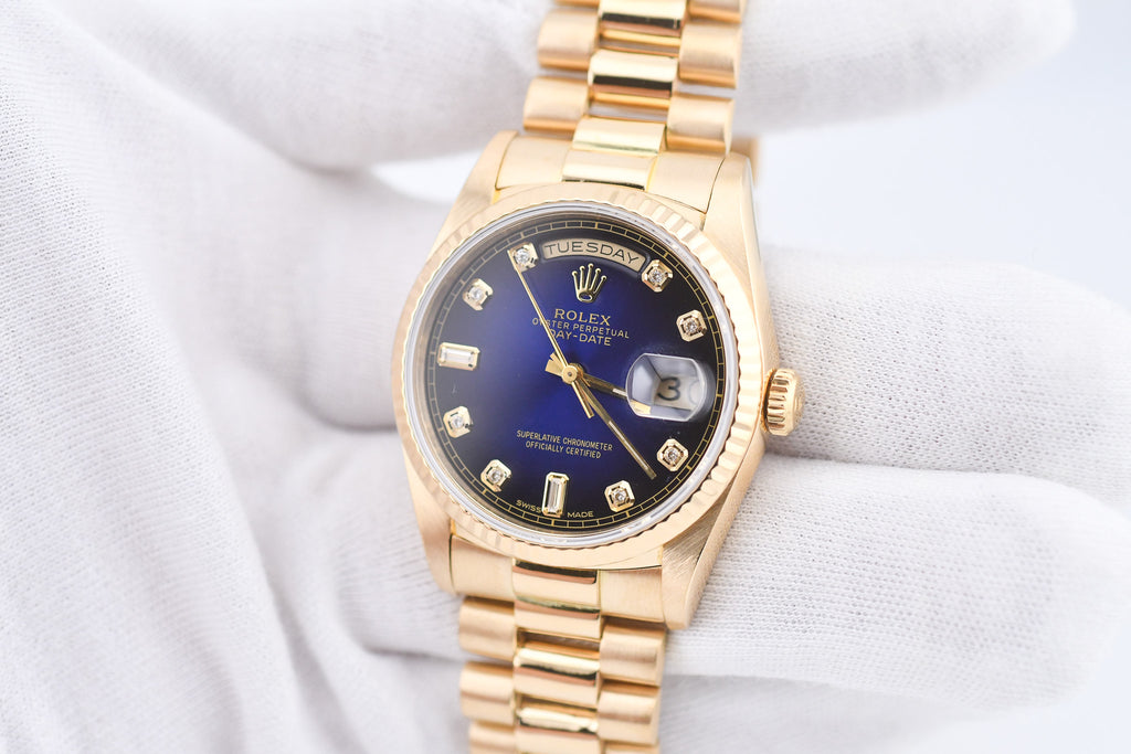 Rolex Day-Date 36mm Ref 18038 Blue Vignette Baguette Diamond Dial