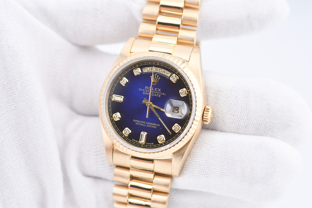 Rolex Day-Date 36mm Ref 18038 Blue Vignette Baguette Diamond Dial