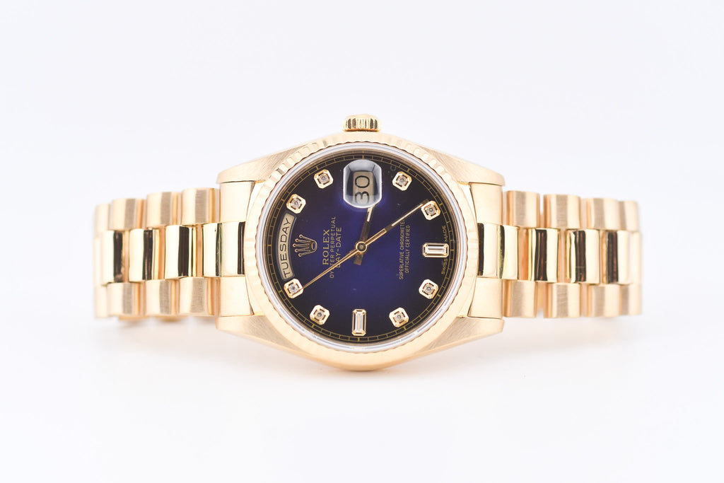 Rolex Day-Date 36mm Ref 18038 Blue Vignette Baguette Diamond Dial