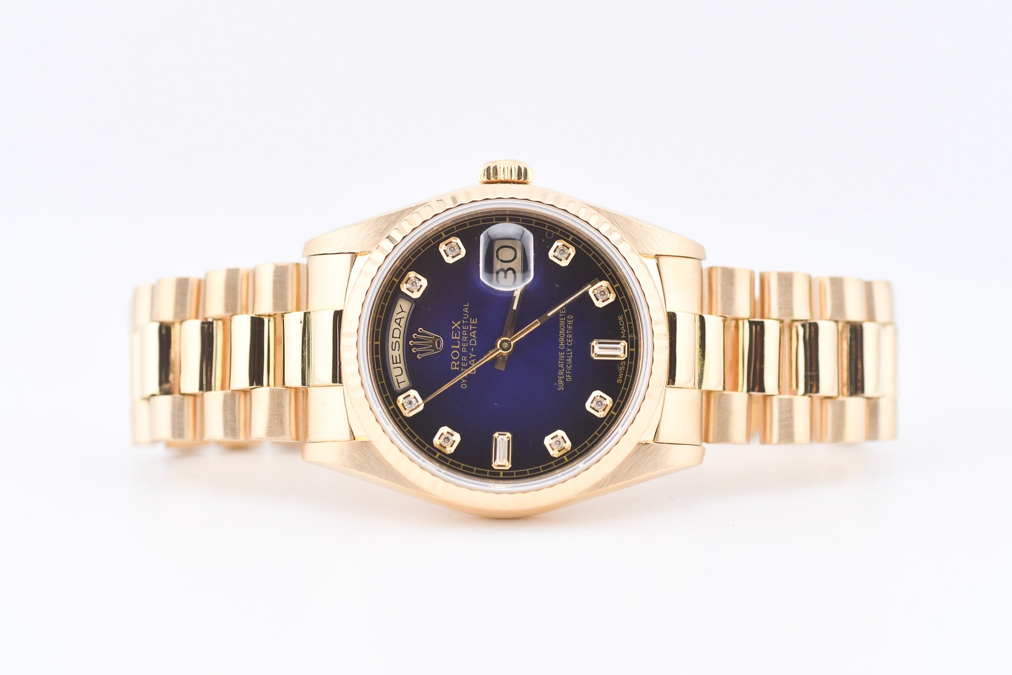 Rolex Day-Date 36mm Ref 18038 Blue Vignette Baguette Diamond Dial