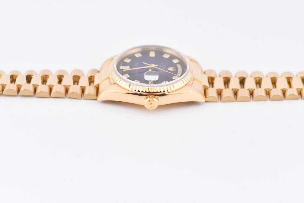 Rolex Day-Date 36mm Ref 18038 Blue Vignette Baguette Diamond Dial