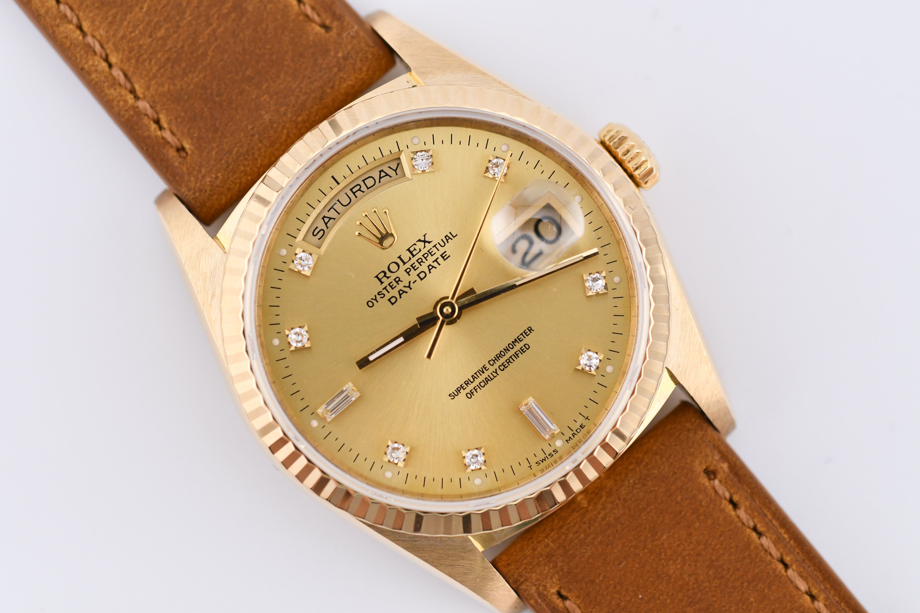 Rolex Day-Date 36mm Ref 18038 Champagne Baguette Diamond Dial