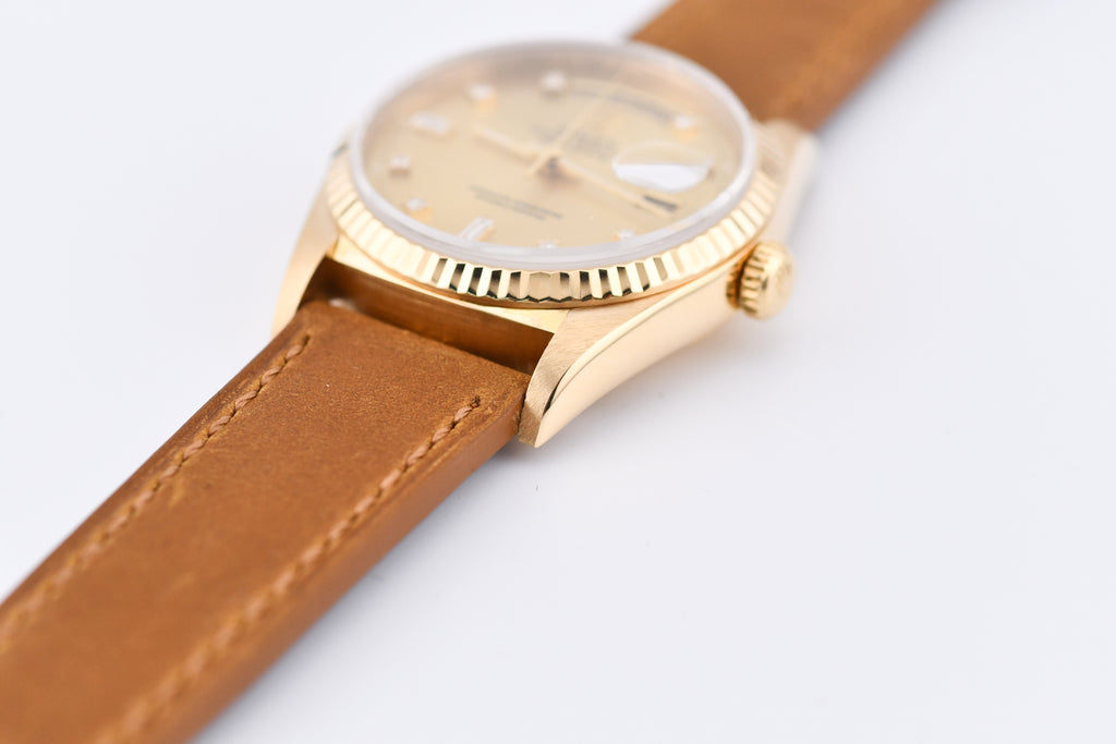 Rolex Day-Date 36mm Ref 18038 Champagne Baguette Diamond Dial