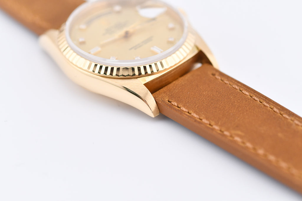 Rolex Day-Date 36mm Ref 18038 Champagne Baguette Diamond Dial