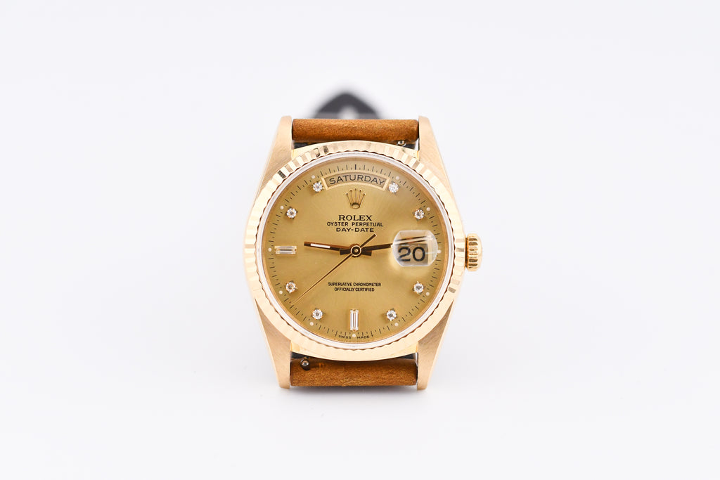 Rolex Day-Date 36mm Ref 18038 Champagne Baguette Diamond Dial
